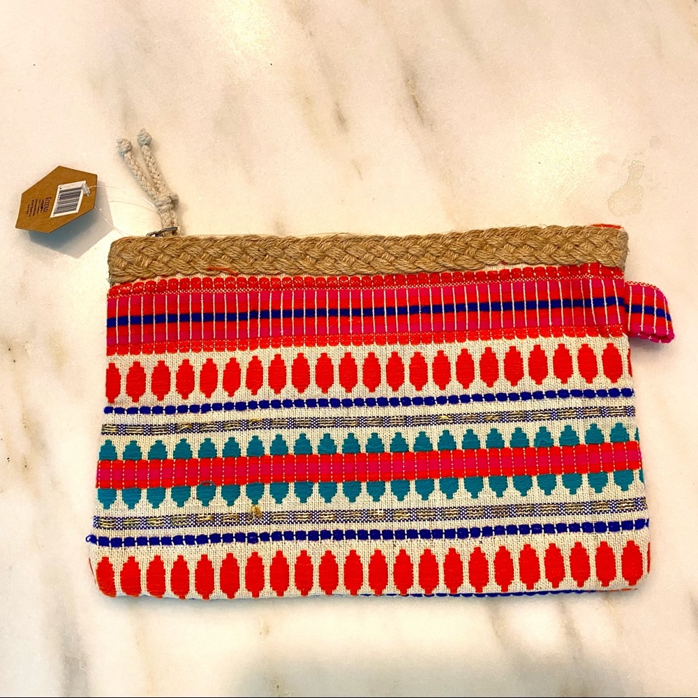 Anthropologie NWT Vibrant Envelope Clutch/metallic accent,rope jute, so pretty!